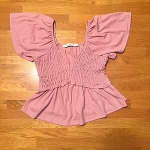 Altar’d State Pink Smocked Babydoll Top XS